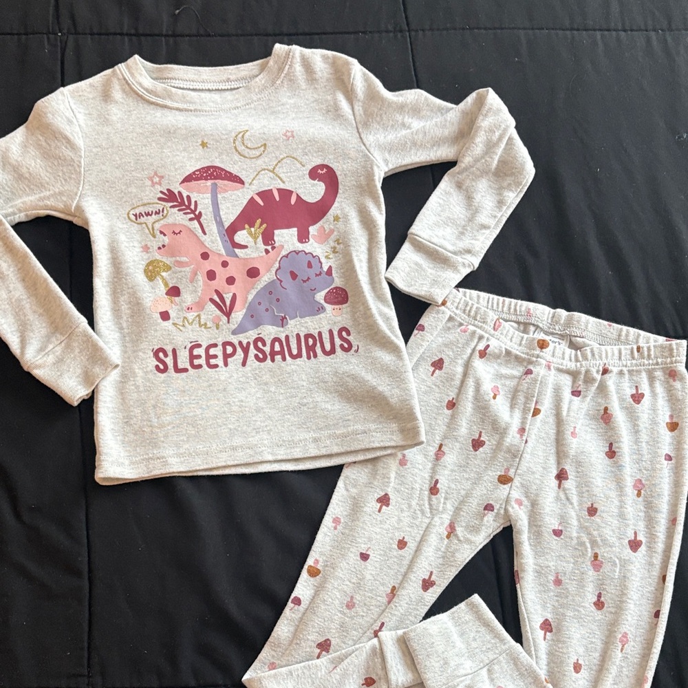 Carter's Sleepysaurus Pajama Set - Light Gray with Dinosaur Print